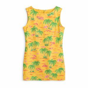 Talbots Petites Tropical Palm Print Womens Sheath Dress 10P Yellow Vintage Beach